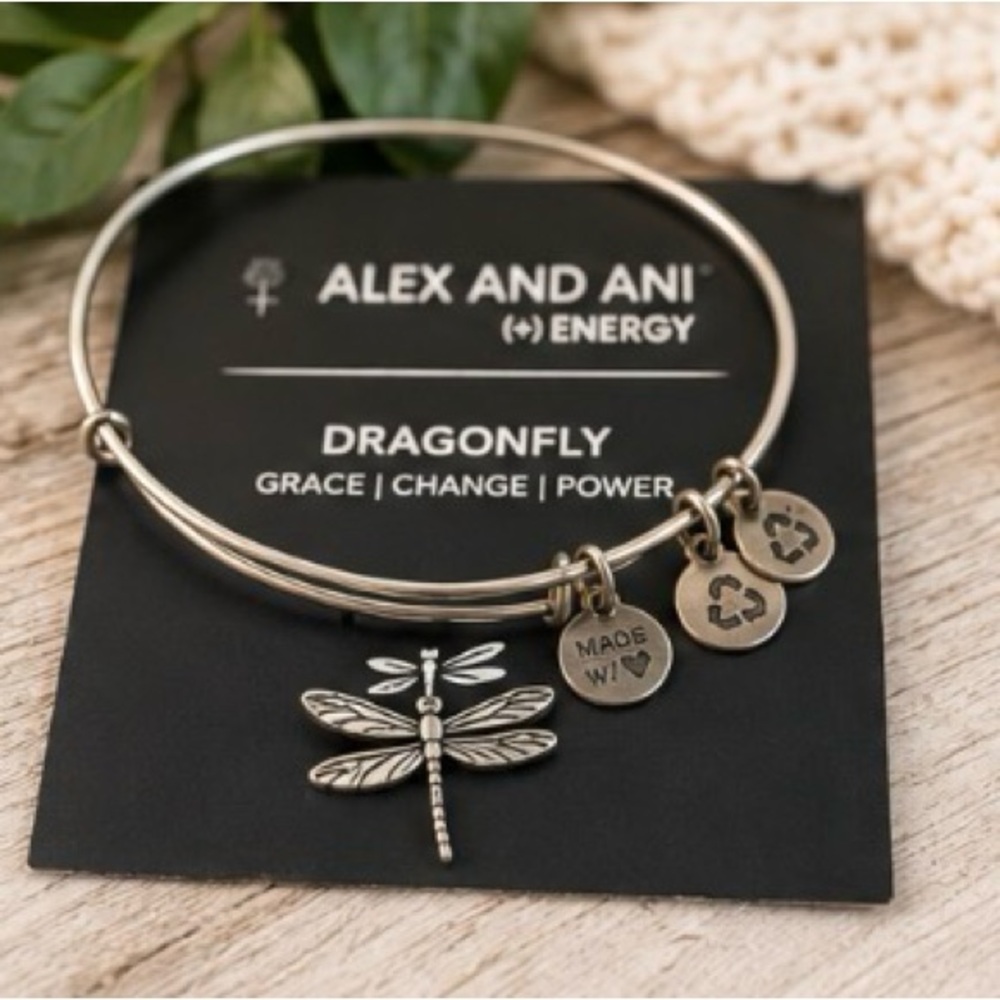 Alex and Ani Silver Dragonfly Charm Bangle Bracelet